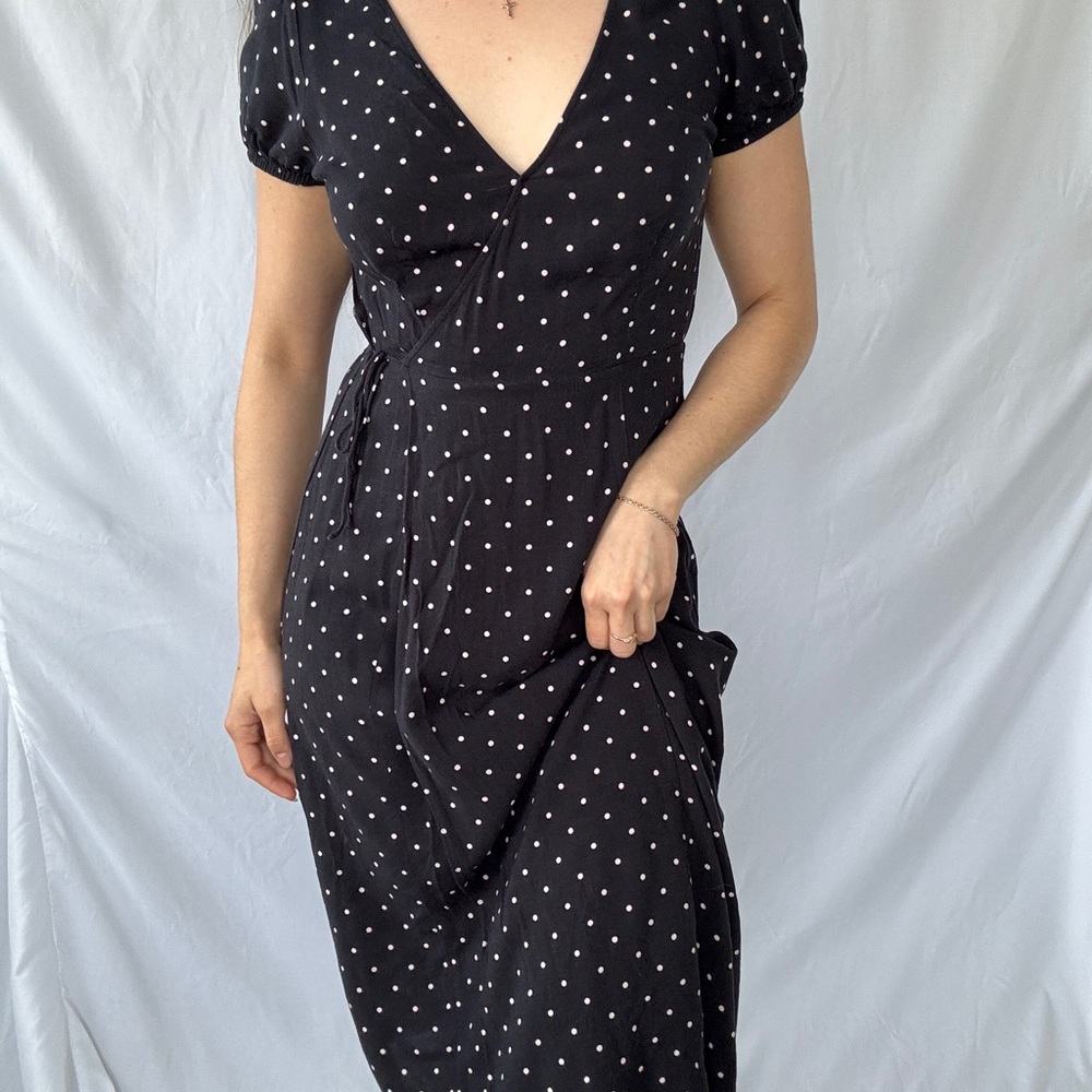 Elegant Black Polka Dot Wrap Dress